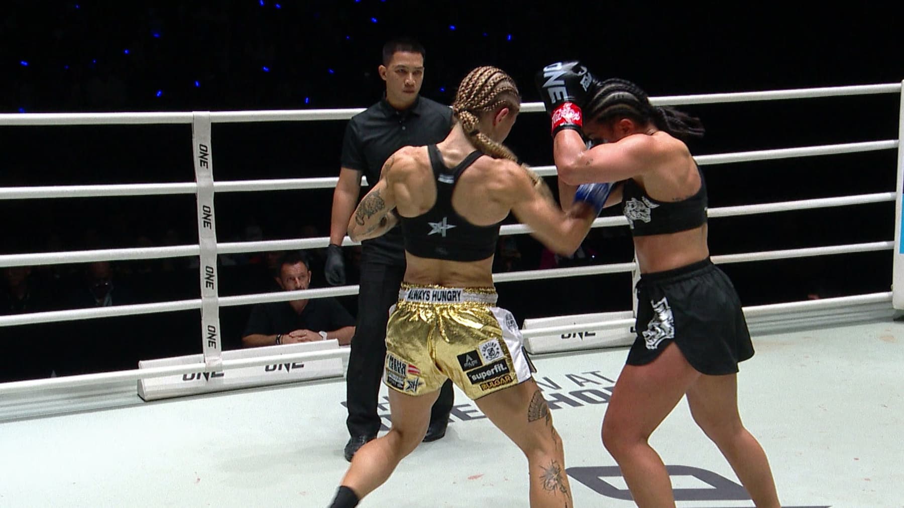 Stella Hemetsberger exchanging in the ONE Championship ring